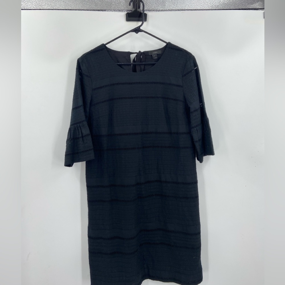 J. Crew 100% Cotton Embroidered Eyelet Flutter Sleeve Shift Dress Black 4